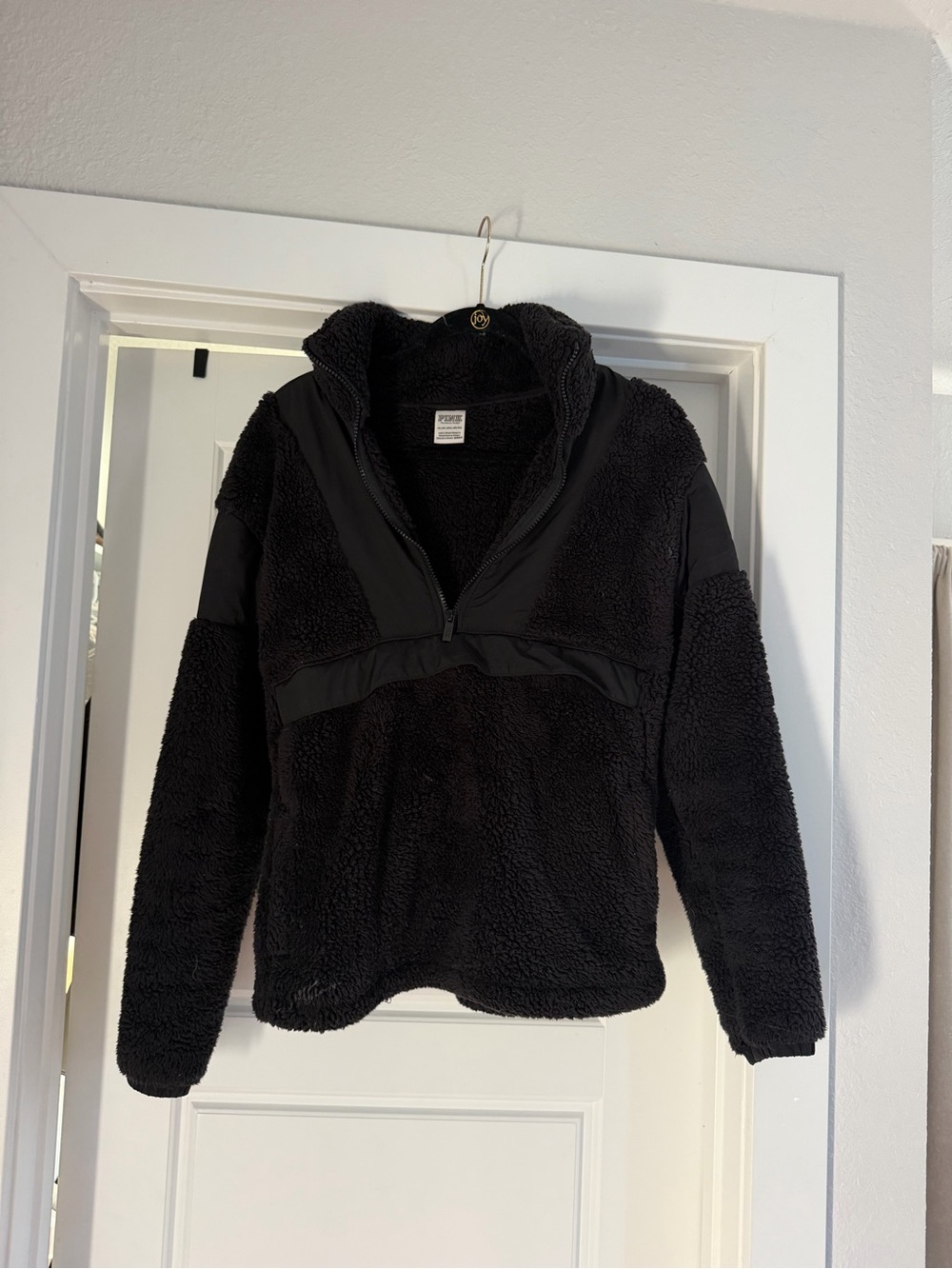 PINK Victoria's Secret Black Sherpa Half-Zip Hoodie